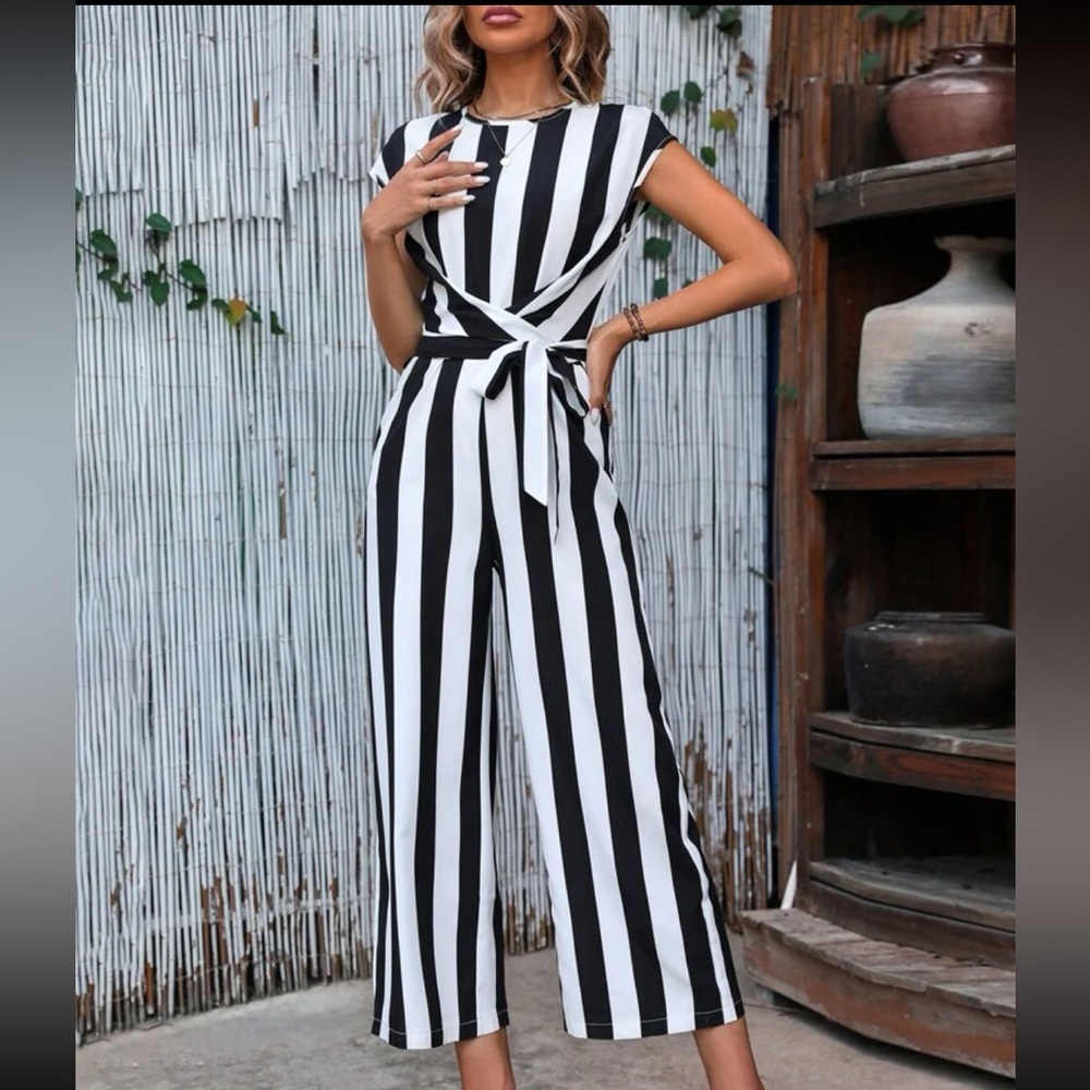 Striped Belted Jumpsuit/Pantsuit